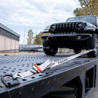 VULCAN Complete Axle Strap Tie Down Kit with Wire J-Hook Ratchet Straps - Silver Series Webbing - Includes (4) 22 and (4) 36 Inch Axle Tie Downs, and (4) 8' Wire Hook Straps