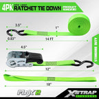 XSTRAP STANDARD Ratchet Tie Down Straps 4Pk 15Ft 1500Lb Break Strength, Cargo Straps for Moving Appliances, Lawn Equipment, Motorcycle, Includes 4 Soft Loops
