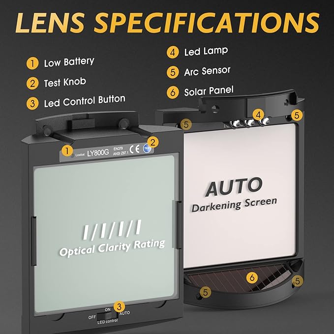 TOOLIOM Auto Darkening Welding Helmet with Light 1/1/1/1 Large Viewing 4.31" x 3.81" True Color Welding Mask Shade 4/5-9/9-13 Solar/Rechargeable Battery Powered Welder Hood for TIG MIG Stick CUT Grind
