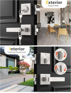 5 Pack Brushed Nickel Keyed Alike Front/Exterior Door Levers with Single Cylinder Deadbolt, Square Entry Door Knob Lock Sets with Deadbolt Combination Sets, for Entrance/Front and Office Doors