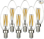 6-Pack E12 LED Candelabra Bulbs,6W 60W Equivalent, 5000K Daylight 600LM Dimmable Edison Bulbs, B10 B11 Clear Vintage Candle LED Bulbs for Chandeliers, High Brightness, Natural White Light