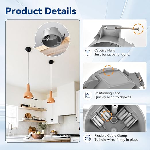 20 Cubic Inch New Work Ceiling Electrical Box, Ceiling Light Box for New Construction, PVC, UL Listed, 12 Pack