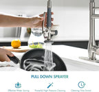 GIMILI Kitchen Faucet with Pull Down Sprayer Single Handle High Pressure Brushed Nickel Kitchen Sink Faucet Commercial Double-Headed Stainless Steel Kitchen Faucets Sink with Deck Plate
