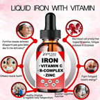 Liquid Iron Supplement w/Vitamin C, A, B-Complex, Vegan Iron Drops High Potency Liquid Vitamin & Iron Supplements for Women, Men & Children -Support Red Blood Cell, Energy, Anemia & Fatigue