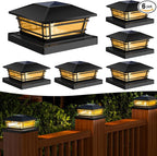 Solar Post Cap Lights Outdoor 6 Pack [LED Bulb, 2 Brightness Setting] Fence Post Solar Lights Waterproof for 4x4 5x5 or 5.5x5.5 Wood Posts, Warm Bright Bulb Lighting for Garden Deck Yard