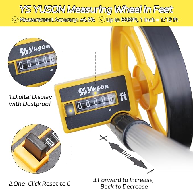Rolling Measuring Wheel in Feet, One Key to Reset | Digital Gear Counter | Double Telescopic,Outdoor Measure Wheel with Mark Flags, Tape Measure and Canvas Carrying Bag, 6 Inch, Up to 9999Ft