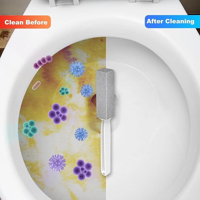 Toilet Bowl Cleaner Pumice Stone- Hard Water Stain Remover, Eliminates Toilet Bowl Rings，Rust &Lime Buildup，Multi-Surface Use for Grills ，Sink，Pool，Bathroom【2Pack】 (Extra Long Handle)
