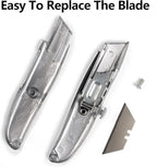 DIYSELF 2Pack Utility Knife Box Cutter Retractable Blade Heavy Duty(Silver)