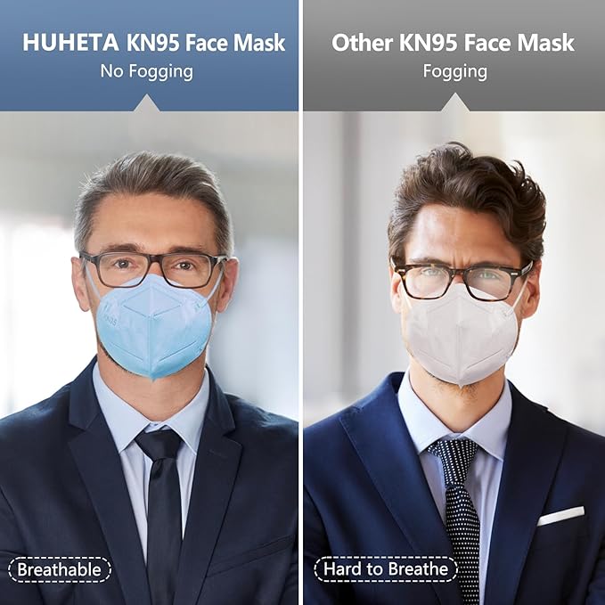 HUHETA 50 Packs KN95 Face Mask 5-Ply Breathable & Comfortable Filter Safety Mask (50PCS-MTC III Color)