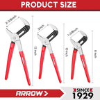 ARROW 2-Piece Groove Joint Pliers Set, Adjustable Water Pump Pliers Set (8" & 12") with 5 & 7 Jaw Positions, Serrated Jaws and Comfort Dip-grip Handle, for Plumbing Repair and Home Maintenance