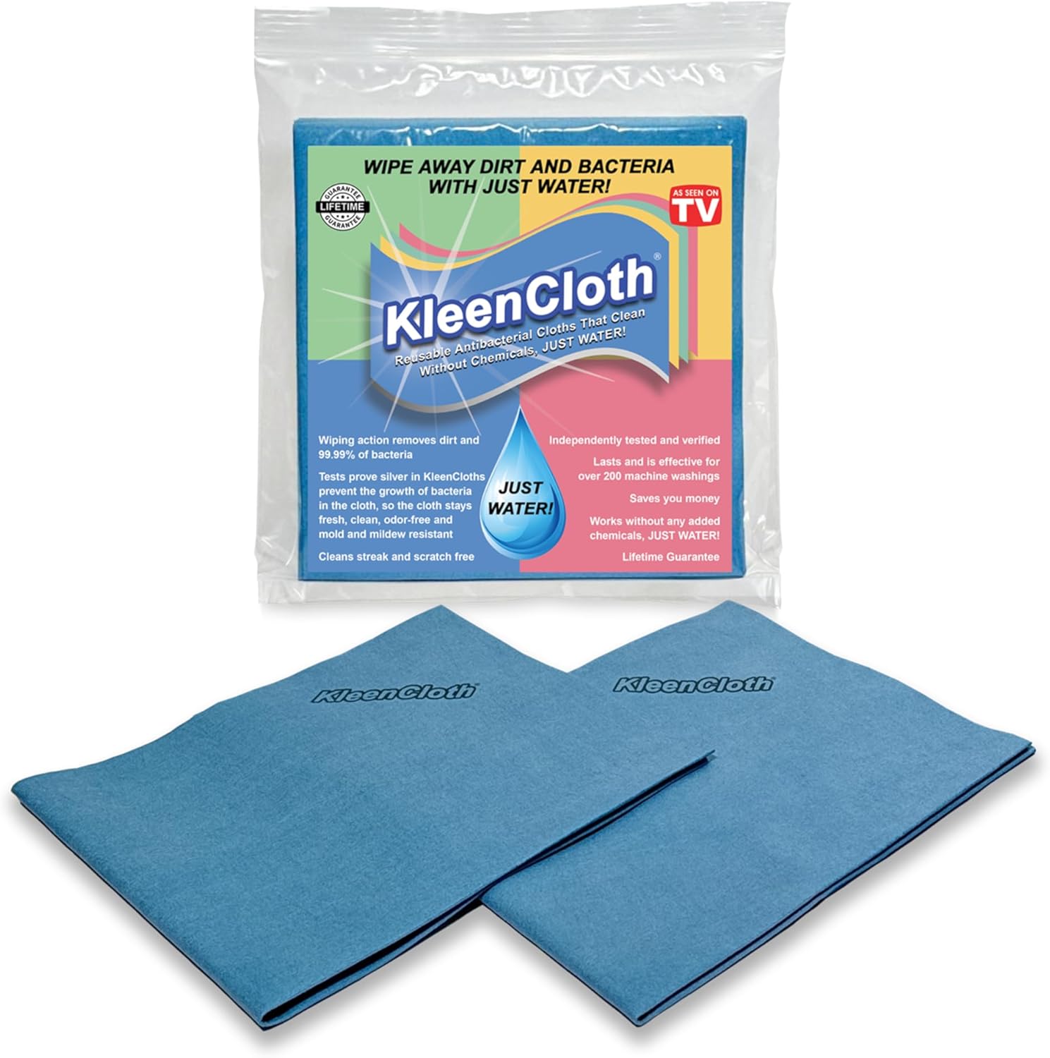 Reusable Antibacterial Cleaning Cloths – Removes 99.99% of Bacteria with Just Water | Silver-Embedded, Chemical, Odor, Streak & Scratch-Free for All Surfaces | 2 Pack
