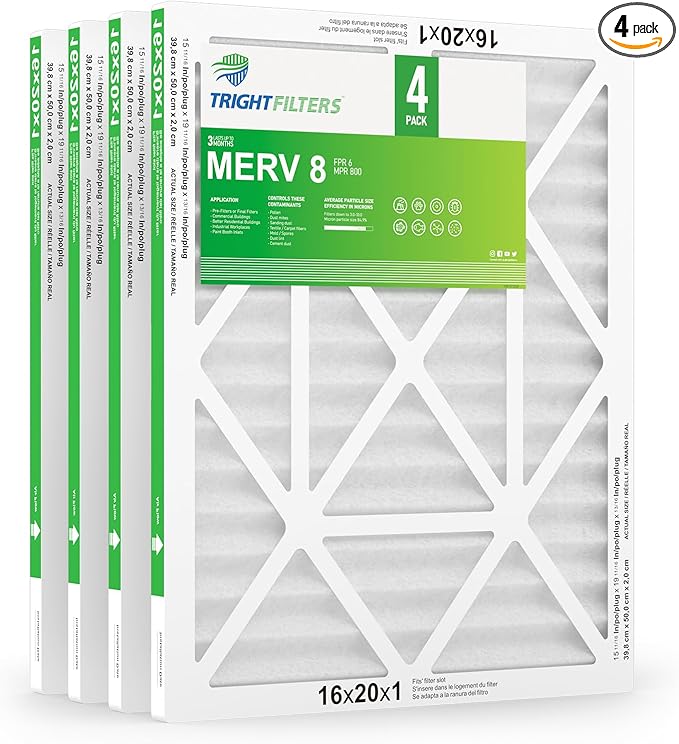 16x20x1 Air Filter 4 Pack, MERV 8 Pleated Dust Defense Air Filters Replacement Air Conditioner HVAC AC Furnace Filter, Durable and Lightweight