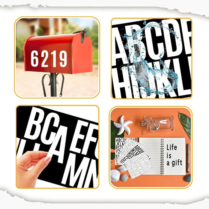 10 Sheets Vinyl Letter Number Stickers, Self-Adhesive Alphabet Stickers, Waterproof Mailbox Number Sticker Letters for Mailboxes,Door,Cars,Boats, Address Signs (White, 1.5 inch)