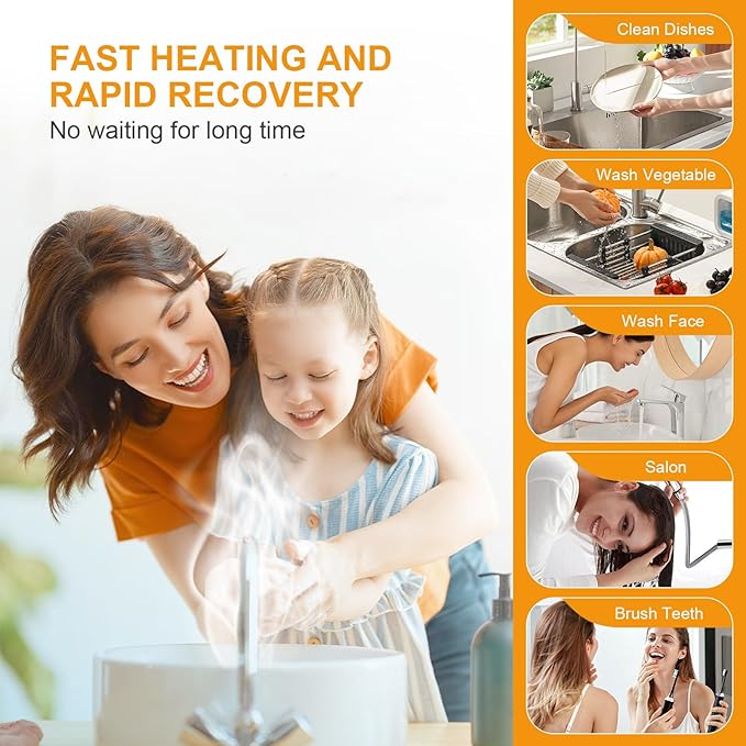 Mini Tank Water Heater Electric 2.5 Gallon Under Sink Instant Hot Water Heater with LED Dsiplay,T&P Valve,3-Way Diverter,110V 120V Point Of Use Water Heaters for Kitchen RV Bathroom White