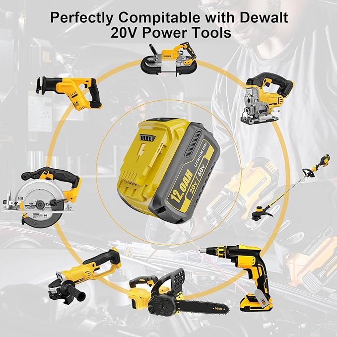 2Packs 12.0Ah Replacement for Dewalt 20V 60V Battery Compatible with Dewalt 20V/60V Battery DCB609 DCB606 DCB612 Series Power Tools (Yellow)