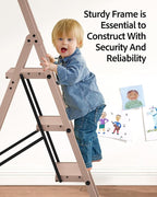 Taranta 3 Step Ladder, Lightweight Aluminum Step Stool with Convenient Handgrip, Folding Ladder with Anti-Slip Pedals, 330lbs Capacity Stepladder for Home, Office, Kitchen - Peach Pink