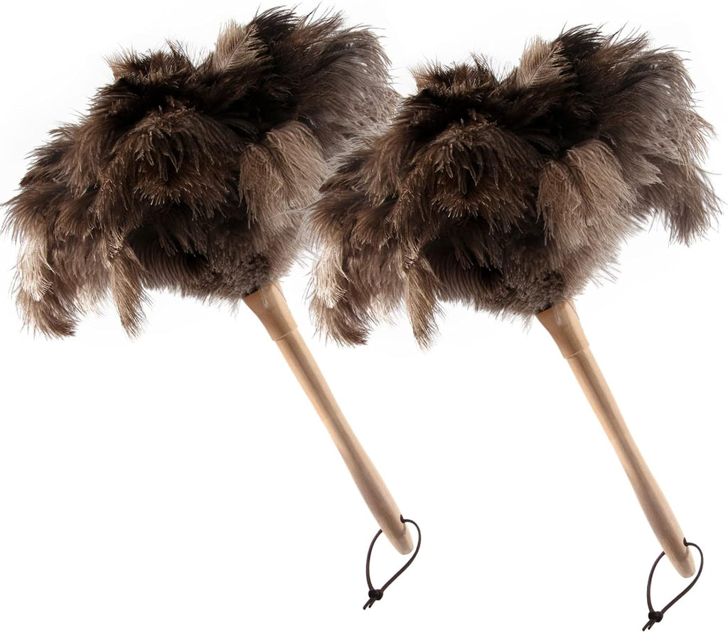 THARAHT 2PCS Ostrich Feather Duster 16 Inch Fluffy Natural with Wood Handle Reusable Washable for Cleaning Keyboard,Home,Car,Office Ostrich Feather Duster