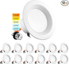LUXRITE 4 Inch LED Recessed Can Lights, 10W=60W, CCT Color Selectable 2700K | 3000K | 3500K | 4000K | 5000K, Dimmable Retrofit Downlights, 750 Lumens, Energy Star, Wet Rated, Baffle Trim (12 Pack)