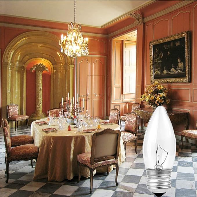 40W Incandescent Torpedo Tip Chandelier, Incandescent Clear Dimmable Light Bulbs and Medium E26 Candelabra Base,Transparent Candle Light Bulbs for Chandeliers, Ceiling Fan Lights (10Pack)