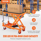 VEVOR Hydraulic Lift Table Cart, 330lbs Capacity 28.5" Lifting Height, Manual Single Scissor Lift Table with 4 Wheels and Non-Slip Pad, Hydraulic Scissor Cart for Material Handling and Transportation