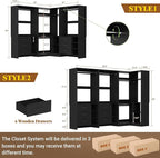 Aheaplus Closet System with 6 Drawers, 4 Hanging Rods & Corner Tower, Corner Closet System with Hanging,92.6" L-Shaped Walk-In Wardrobe Organizer, 2000+ lbs Capacity, Set of 3, Black