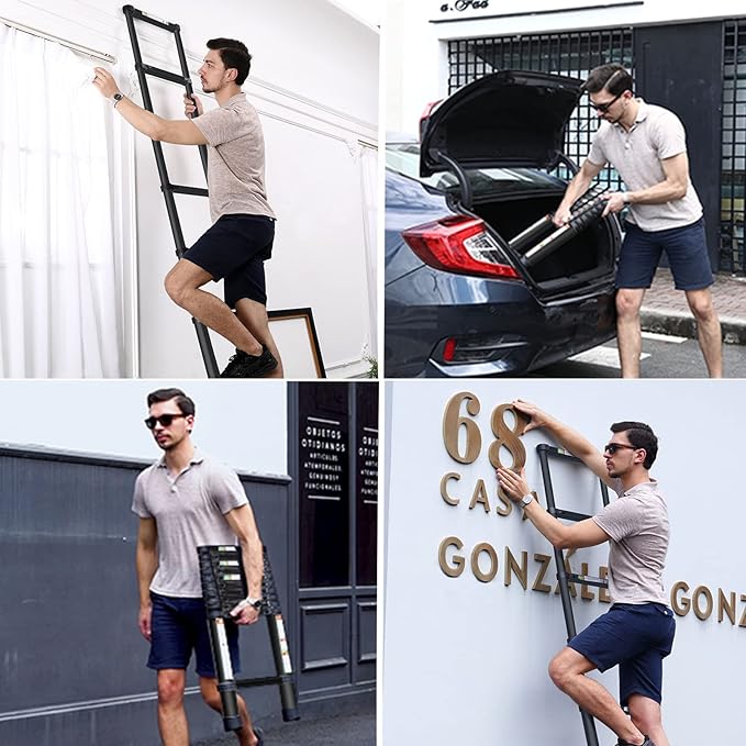 RIKADE Telescoping Ladder 10.5FT & Attic Ladder, Heavy Duty Aluminum with Non-Slip Feet, 330lb Capacity for RV, Attic, Roof & Multi-Surface Use