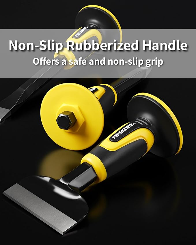 Rock Chisel, Firecore 4 Inch by 8 Inch Masonry Chisel with Hand Guard, Heavy Duty Flat Cold Chisel for Concrete Stone Brick Rock Tile Mortar Breaking Demolishing Carving Splitting Cutting Mason Tools