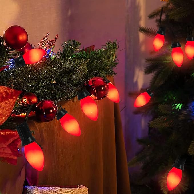 25 Pack C7 Ceramic Christmas Replacment Bulbs, Red Light Bulbs for E12 Candelabra Base Outdoor/Indoor Christmas String Lights, 5 Watt