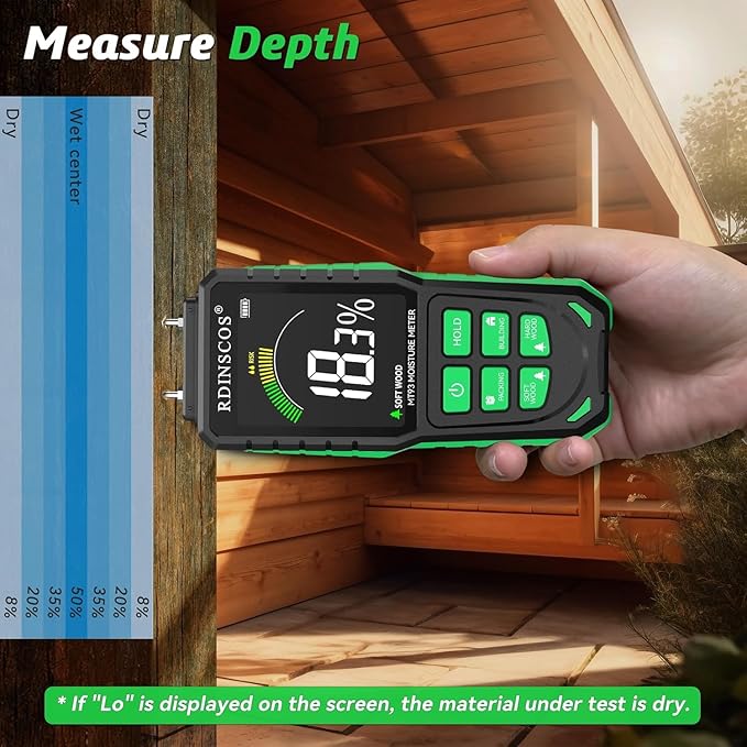 Rechargeable Moisture Meter for Wood, Walls & Hardwood – Accurate Pin-Type Digital Tester with Large Color Display, Automatic Alarm, Calibration & HOLD Function for DIY & Construction Projects