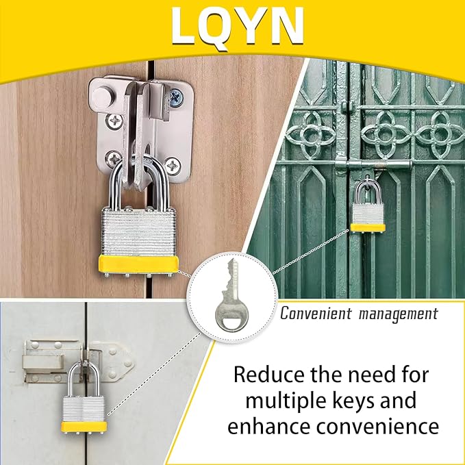 Padlocks with Same Key, LQYN 6 Pcs Laminated Keyed Padlock (1-9/16", 40mm), Keyed Alike Locks, Normal Shackle, for Storage Locker, Hasp Latch, Toolbox, Sheds