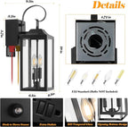 Large Porch Lights with GFCI Outlet, 19" Black Dusk to Dawn Outdoor Wall Lantern 2-Light, Exterior Lighting Fixtures with GFCI Outlet Built-in, Waterproof Outdoor Wall Sconce for House Front Door