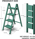 Taranta 4 Step Ladder,Aluminum Lightweight Folding 4 Step Stool with Anti-Slip Wide Pedal,330lbs Capacity Step Ladder for Household,Kitchen,Office - Green