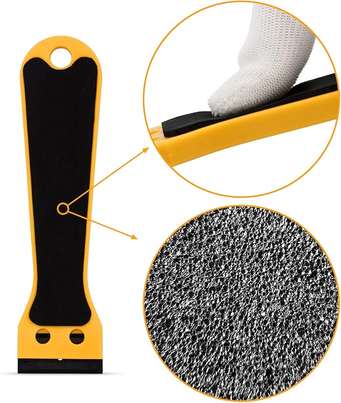 EHDIS 2pcs Plastic Razor Scraper 6-inch Long Handle Adhesive Remover Tool with 100 Double-Edge Blades for Window Tint Vinyl Scraper Decal Sticker Glue Remover (yellow)