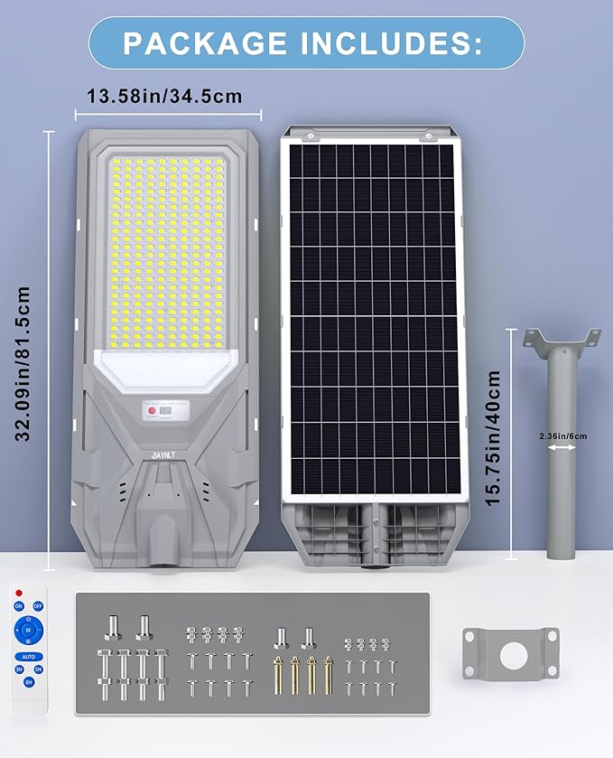 JAYNLT X-12000W Solar Street Lights,6500K Commercial Parking Lot Light Dusk to Dawn,IP68 Waterproof Flood Security Street Lights Motion Sensor for PlayCourt,Farm