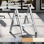 Taranta 2 Step Ladder,Aluminum Lightweight Folding 2 Step Stool with Anti-Slip Wide Pedal,330lbs Capacity Step Ladder for Household,Kitchen,Office - Silver