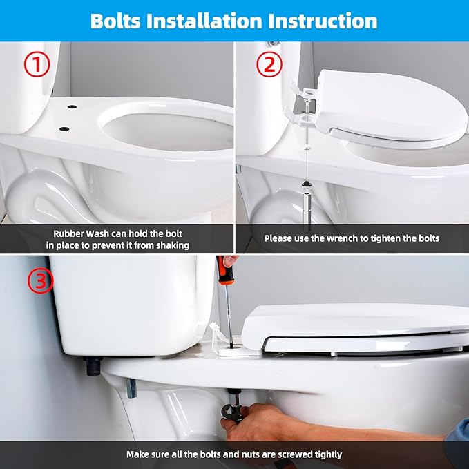 Hibbent 4 PCS Universal Toilet Seat Bolts Kit, Heavy Duty Stainless Steel Toilet Bolts with Extra Long Downlock Nuts Rubber Washers Gaskets, Easy to Install -Bathroom Toilet Repair Screw