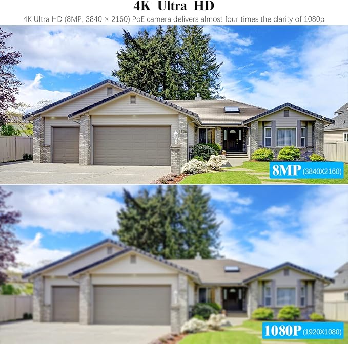 (4K/8.0 Megapixel & 130° Ultra Wide-Angle) 2-Way Audio PoE Outdoor Home Security Camera System Wired Outdoor Video Surveillance IP Cameras System