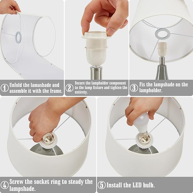 GyroVu Table Lamp Set of 2, 18.63” Ceramic Table Lamp Classic Beside Lamps Nightstand Lamp Modern Lamp for Living Room, Bedroom & Office Rocker Swtich Grey-LED Bulbs Included