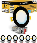 NUWATT 6 Pack, 6 Inch Ultra Thin Black LED Recessed Lighting, 5CCT 2700K/3000K/3500K/4000K/5000K Selectable, High Brightness 1050 Lumens, Dimmable Canless Slim Wafer Light, IC Rated, Metal J-Box, ETL