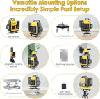 Laser Level, FELLAT 4x360°4D 16 Lines Laser for Construction, Two 360° Vertical and Two 360°Horizontal Green Cross Line Laser with Pulse Mode, Remote Controller and Two Rechargeable Battery