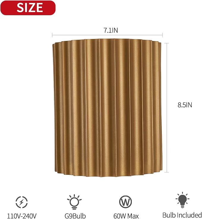 Gold Gypsum Modern LED Wall Sconces Wall Lighting Set of 2, Indoor Hardwired Walls Mount Light Fixtures Up Down Lamp for Hallway Bedroom Living Room Dining Room【Bulbs Included】