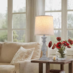 Lamps Set of 2 Vintage Rustic Farmhouse Table Lamps Bedside Reading Lamp Bedroom Nightstand Living Room Teapoy Lamp, Desk Light, 22 Inch High,Light Grey, with Fabric Shade, Bulb Not Included