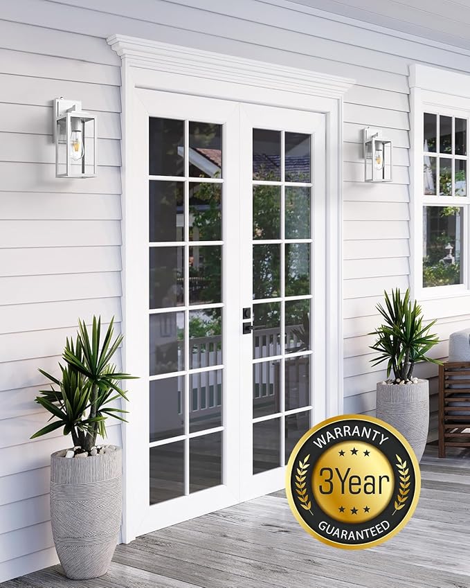 VIANIS Outside Lights for House Wall Mount, White Dusk to Dawn Outdoor Lighting Fixtures, Waterproof Anti-Rust Aluminum Porch Lights with Tempered Seed Glass, Modern Outdoor Wall Lantern for Garage