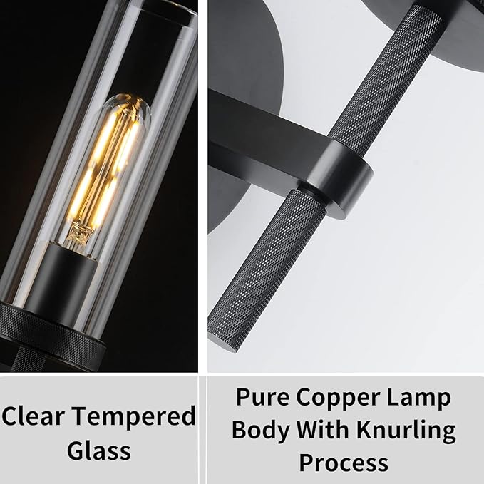 Knurled Wall Sconces, Black Wall Sconce Lights, 14" Black Bathroom Wall Sconces, Glass Linear Sconce Wall Lighting, Vanity Lights Bathroom Light Fixture Wall Lights for Living Room