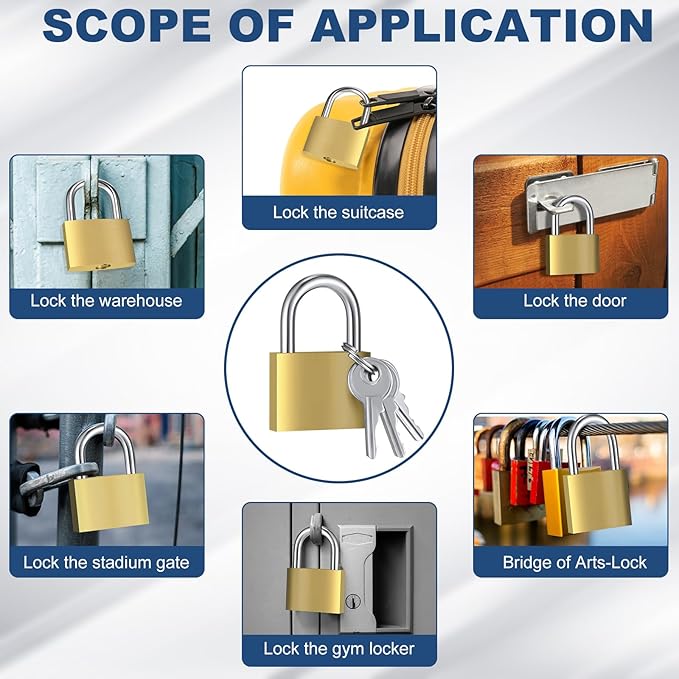 24 Pcs Solid Brass Keyed Padlock, Small Yellow Gym Lock, Strong Padlock with Same Key for Luggage Toolbox (30mm 1-3/16'')