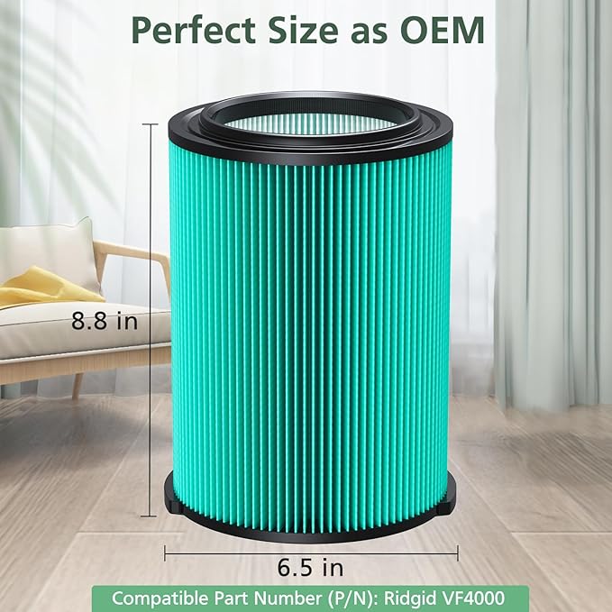 2 Pack VF6000 Replacement Filter for RIDGID, Standard Wet/Dry Vac Filter Vf6000 Compatible with RIDGID Vacs Wet Dry 5-20 Gal, 6-9 Gal Husky Vacuum
