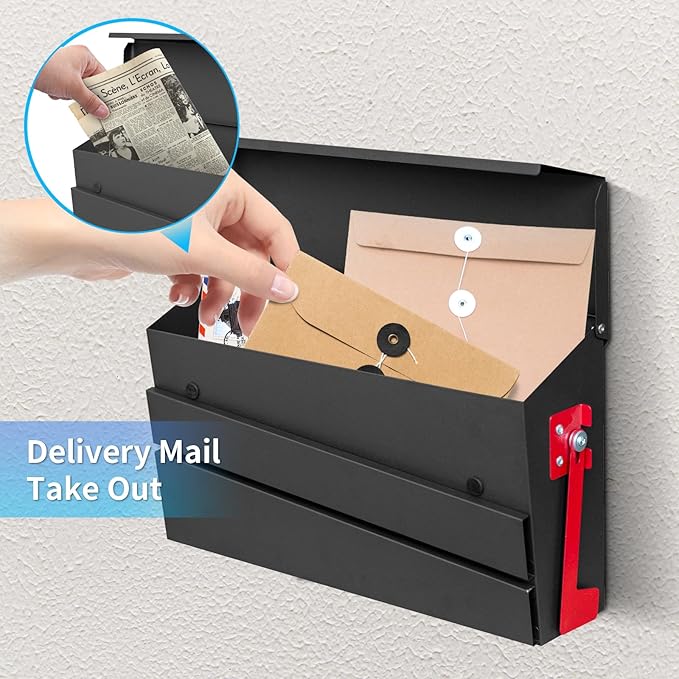 Wall-Mount Mailbox, Morden Mailbox for House, Rust Resistant Metal Post Box, Galvanized Steel Outside Mailboxes with Flag (No Keys Locking)