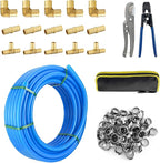 1/2 Inch-200 ft Foskan Blue PEX-B Pipe,Water Tubing with a Pipe Cutter,a Crimper Tool,a Canvas Bag,15 PCS Brass Crimp Fittings & 50 PCS Pex Clamps