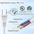 5Pack Extension Cord 10 FT, 2 Prong Power Cable for Indoor and Outdoor,US Male/Female Long Extension Cord for NEMA 1-15P to NEMA 1-15R