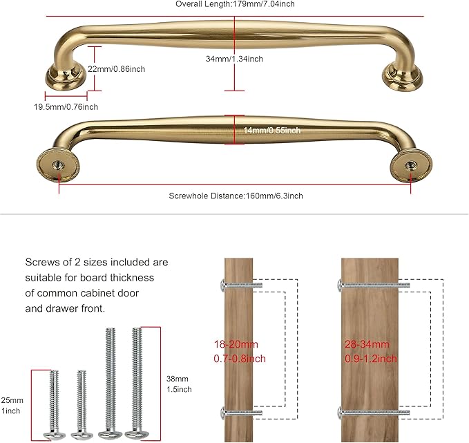 TUNNY 10 Pack Cabinet Handles-6.3"/160mm Screw Spacing Champagne Bronze Furniture Hardware Handles for Kitchen Cabinets Bedroom Dresser Wardrobe Cabinet Pulls